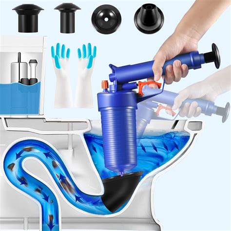 Amazon.com: Toilet Plunger, Drain Clog Remover Tool with 4 Sized Suckers, High Pressure Air ...