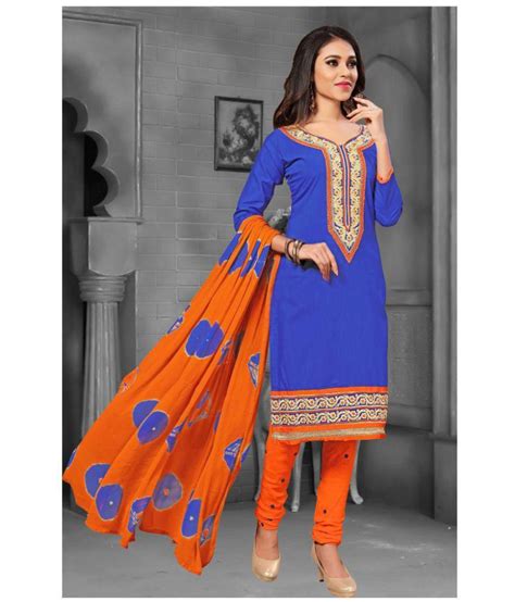 Pragati Fashion Hub Blue and Orange Cotton Dress Material - Buy Pragati ...