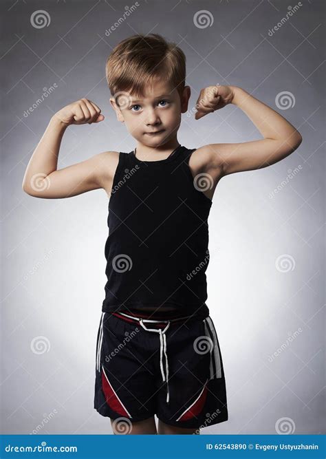 Child. Funny Little Boy.Sport Handsome Boy Showing His Hand Biceps ...