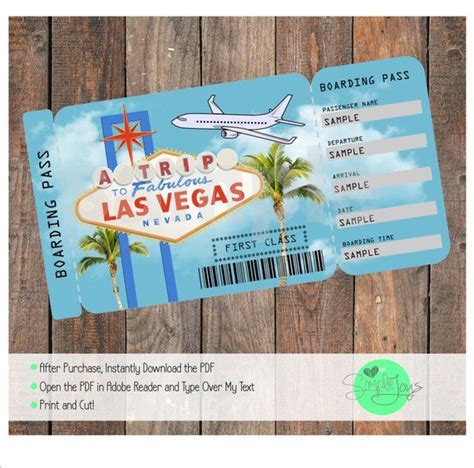 Printable Ticket to Las Vegas Boarding Pass, Customizable Template ...