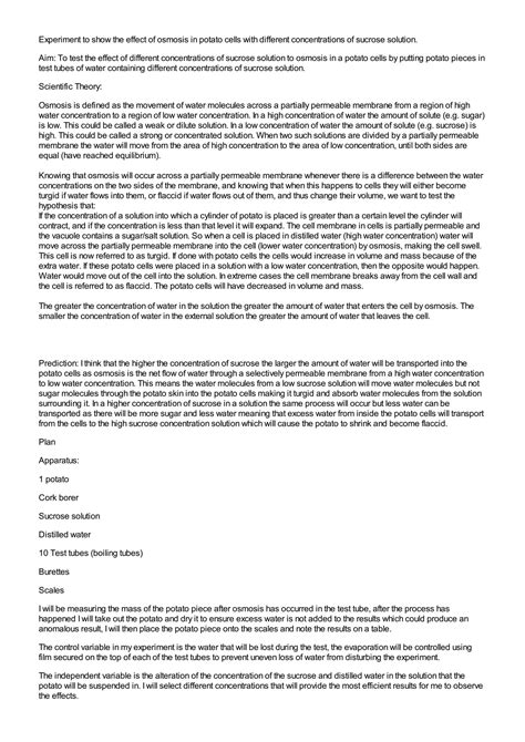 SOLUTION: Experiment to show the effect of osmosis in potato cells with ...