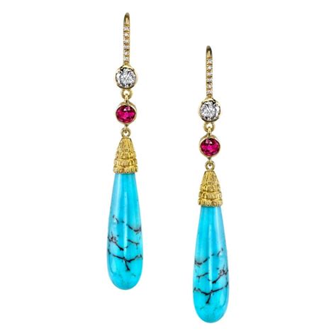 Turquoise Long Drop Earrings For Sale at 1stdibs