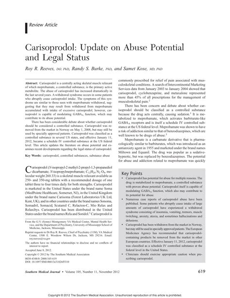 (PDF) Carisoprodol: Update on Abuse Potential and Legal Status