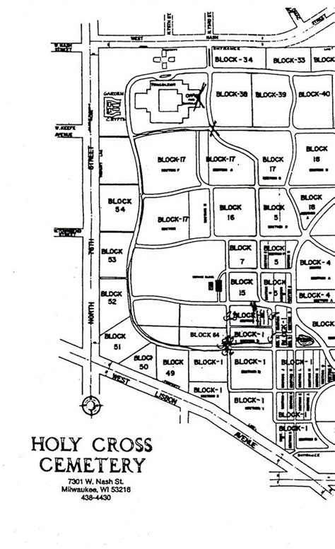 Holy Cross Cemetery & Mausoleum, Burials, Interments Map of Cemetery - Milwaukee County Wisconsin