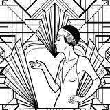 20s Retro Coloring Book With Flapper Girl Illustrations And Party  sketch template