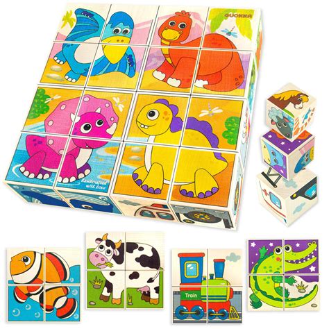 Quokka Wooden Blocks Puzzles for Babies and Toddlers 1 2 3 Year Olds | 24 Educational Images for ...