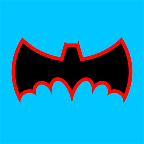 a red and black bat symbol on a blue background
