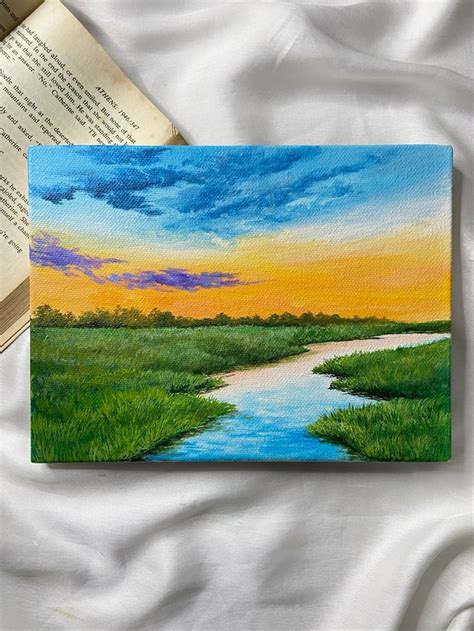 Peaceful Sunset landscape painting/ acrylic painting for beginners /#52 ...