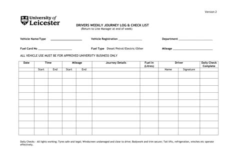 Vehicle Log Sheet