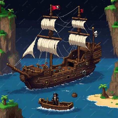 Premium AI Image | Retro Pixel Art of a Pirate Ship Explorer in a ...