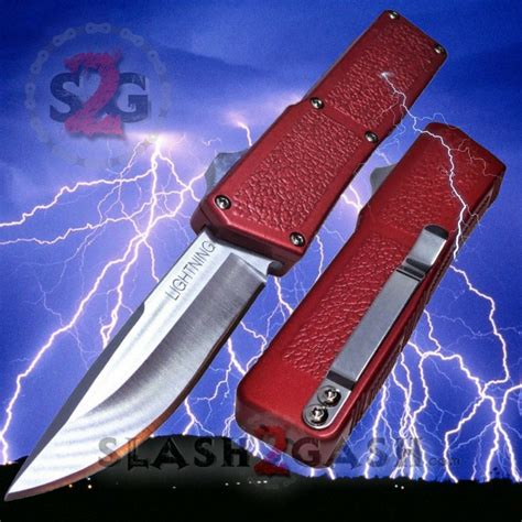 Lightning OTF Dual Action Red Automatic Knife - Satin Plain Edge ...