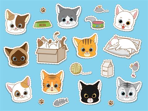 Cute cat sticker collection set 678345 Vector Art at Vecteezy