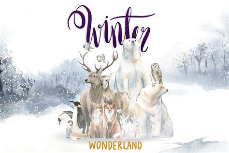 Group wild animals winter wonderland | Free Vector - rawpixel