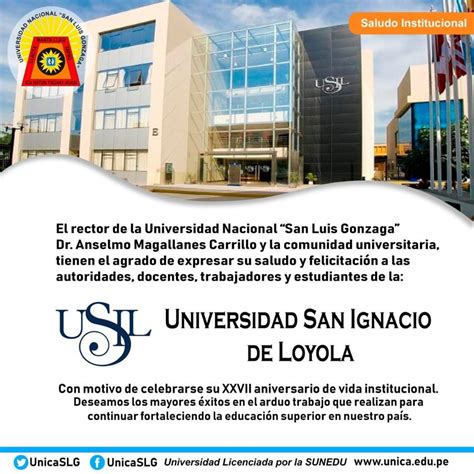 La UNICA saluda a la universidad San Ignacio de Loyola por sus 27 aniversario institucional ...