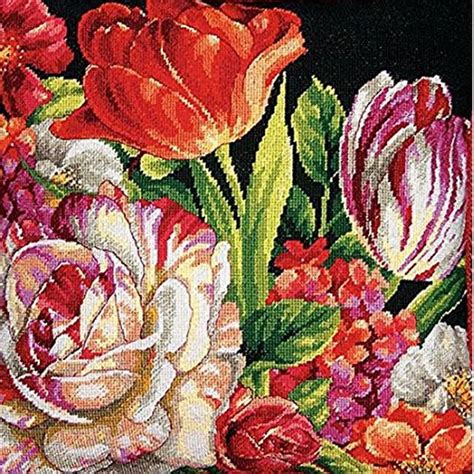 Dimensions 71-20079 14 x 14 in. Needlepoint Kit, Bouquet on Black - Walmart.com