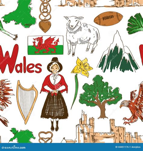 Sketch Wales Seamless Pattern Stock Vector - Illustration of lamb ...