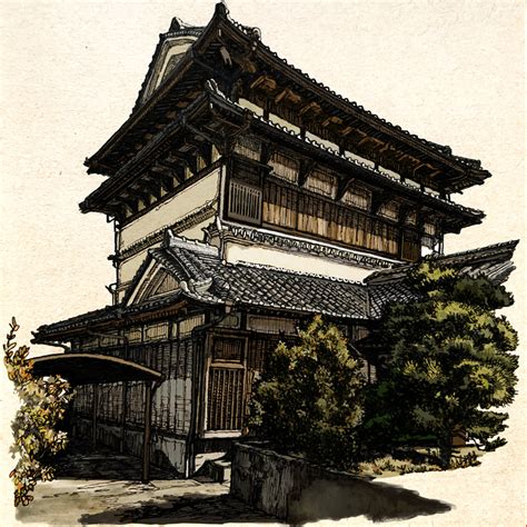 Japanese house, ink + digital : r/drawing