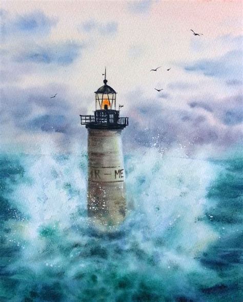 "Lighthouse - Lighthouse painting - - Storm waves - Stormy lighthouse ...