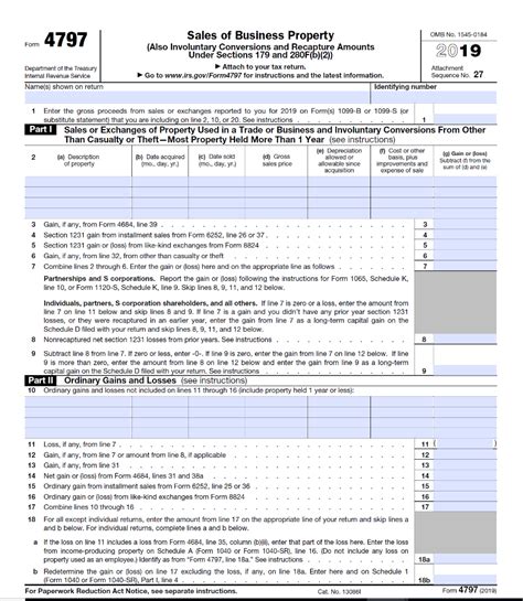 4797 Form Sales of Business Property OMB No. | Chegg.com
