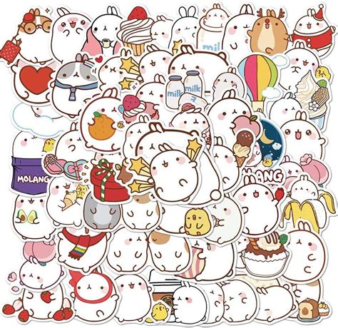 Amazon.com: 50PCS Kawaii Cartoon Chubby Rabbit Molang Stickers Decal ...