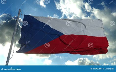 Czech Republic Flag Waving in the Wind, Blue Sky Background. 3d ...