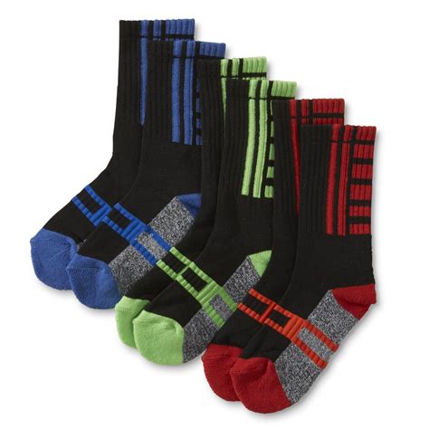 Boys' 6-Pairs Athletic Crew Socks - Striped