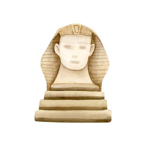 Egypt statue of Sphinx for Haggadah Pesach, Passover symbols watercolor vector illustration ...