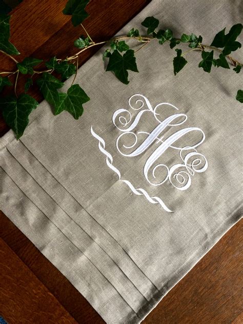 Custom Monogram Table Runner Embroidered Natural Linen Buffet | Etsy