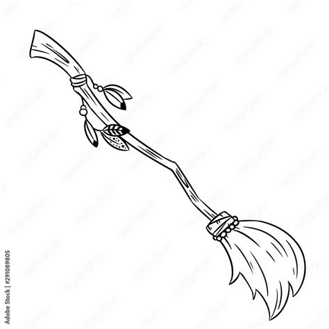 Cute cartoon boho broomstick doodle drawing. Isolated broom symbol ...