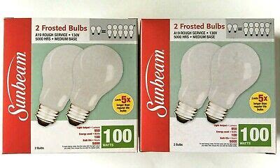 Sunbeam 100 Watt Frosted Light Bulb A-19 Rough Service 2 boxes (4 Bulbs Total) 629312148417 | eBay