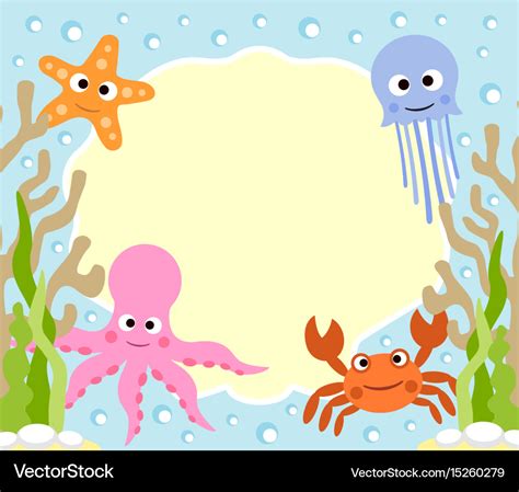 Sea animals cartoon background card Royalty Free Vector