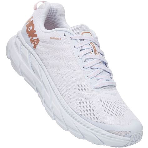 Hoka Women's Clifton 6 Running Shoes - White/Rose Gold | elliottsboots