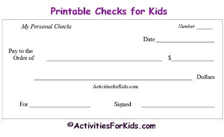 Printable Blank Checks, Check Register for Kids - Cheques | Printable checks, Blank check ...