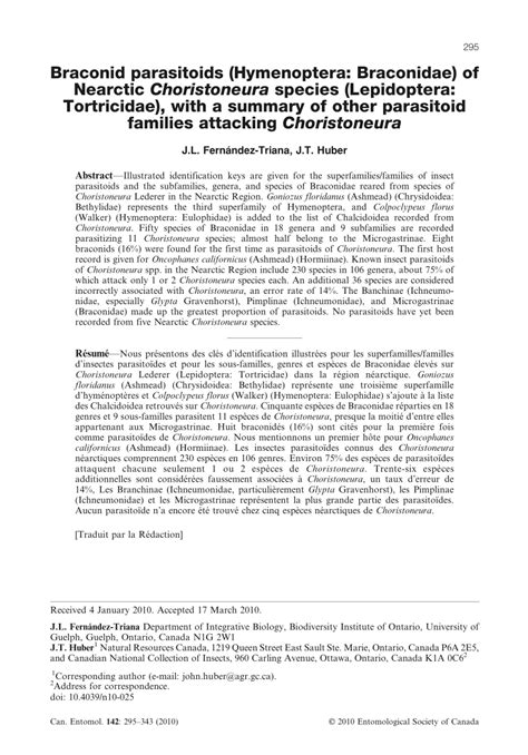 (PDF) Braconid Parasitoids (Hymenoptera: Braconidae) of Nearctic ...