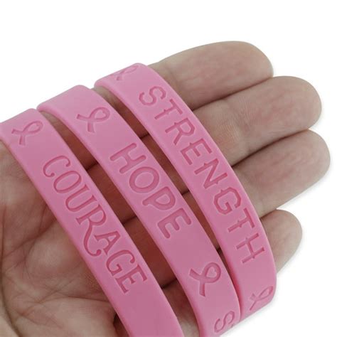 Pink Ribbon Heart Breast Cancer Awareness Wristbands Hope Strength ...