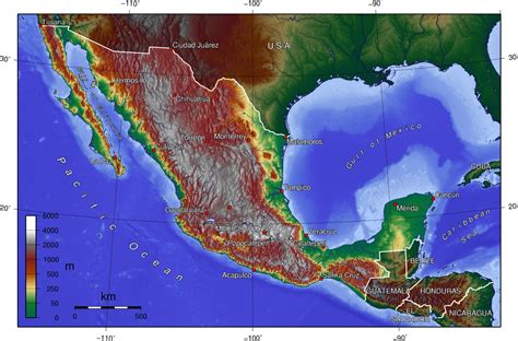 Mexico City altitude map - Mexico City topographic map (Mexico)