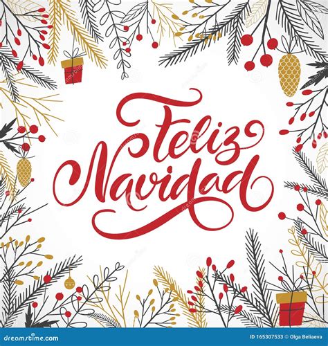 Vector Card Merry Christmas in Spanish Language with Winter Decor ...