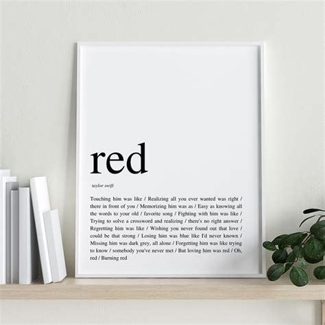 Taylor Swift 'Red' Lyrics Poster, Wall Print, Wall Art, Lyrics Poster, Taylor Swift Poster ...