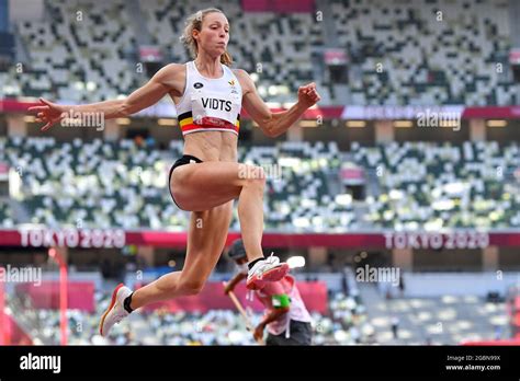 TOKYO, JAPAN - AUGUST 5: Noor Vidts of Belgium competing on Women's Heptathlon during the Tokyo ...