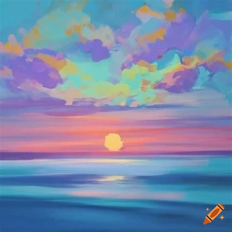 Pastel art sunrise with various shades of light blue