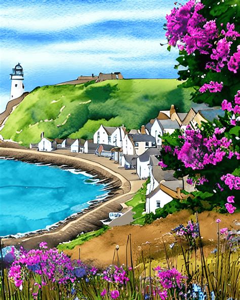 Anglesey Wales English Village in Pale Blue Sky · Creative Fabrica