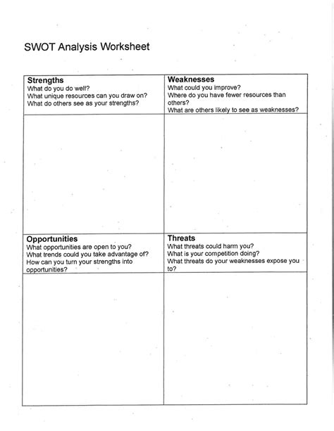 Swot Analysis Worksheet - SampleTemplates