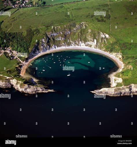 Aerial image of Lulworth Cove, a natural landform harbour, near West Lulworth, on the Jurassic ...