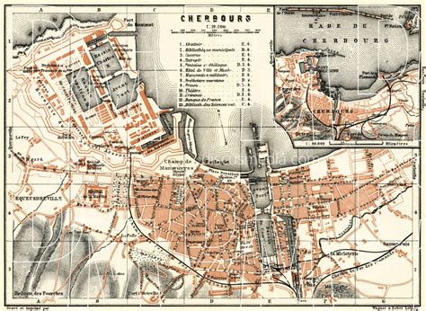 Old map of Cherbourg in 1913. Buy vintage map replica poster print or download picture