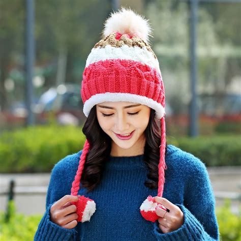 Fashion Winter Hats for Women Girls Warm Thick Bonnet Gorro Knitted Cap Hat Ladies Cute Mix ...