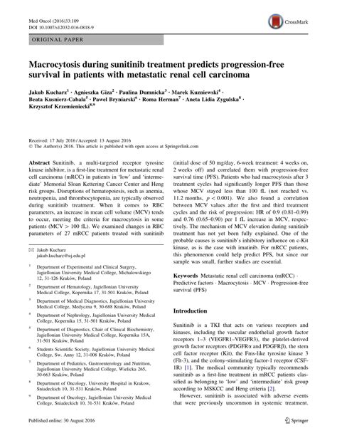 (PDF) Macrocytosis during sunitinib treatment predicts progression-free survival in patients ...