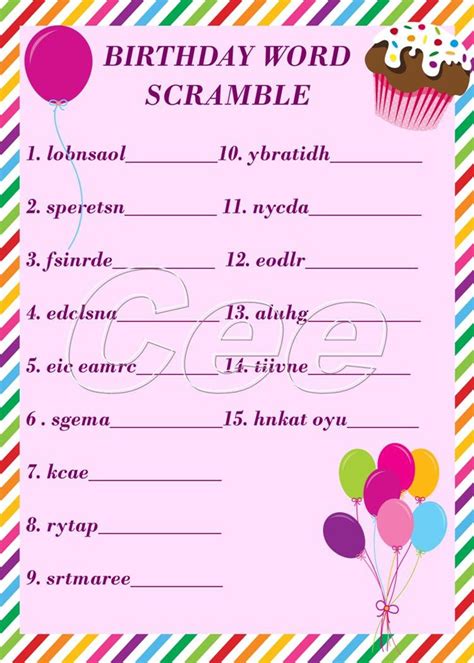 Birthday Party Game Party Game for Girl Printable Birthday - Etsy