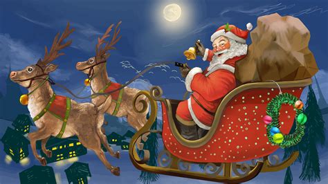 Santa Claus Reindeer Sleigh 4K #8250h Wallpaper PC Desktop