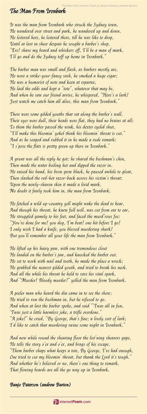 The Man From Ironbark Poem by Banjo Paterson (andrew Barton)