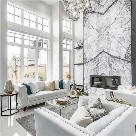 White Living Room Marble Floors